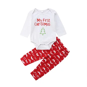 

2pcs/set Christmas Baby Boy Girl Clothes Printed Bodysuits + Pants 2pcs Outfit Baby Clothing 0-24M