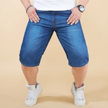 Мужские большие размеры 40, 42, 44, 46, 48, хлопковые джинсовые большие джинсовые шорты, черные, синие прямые джинсы, брюки для лета, 809