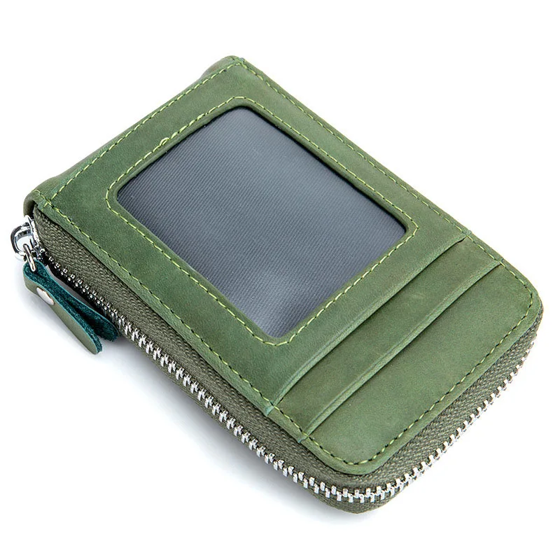 Green BLEVOLO RFID кошелек для кредитных карт Леди ID Держатели чехол для мужчин из натуральной кожи чехол для банковских карт на молнии посылка для карт с карманом для монет - Цвет: Green