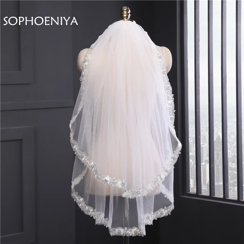 Новое поступление свадебная фата 2019 два Слои края шнурка Bridal veil Недорогие свадебные аксессуары Большие размеры вэу-де-noiva вуаль де-Мари