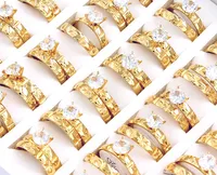 Wholesale 12Sets Cubic Zircon Stainless Steel Rings Men Women Wedding Jewelry FREE Shipping 1
