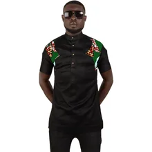 Black and print patchwork african shirt men slim fit dashiki tops customized africa style traditional clothes man tshirt