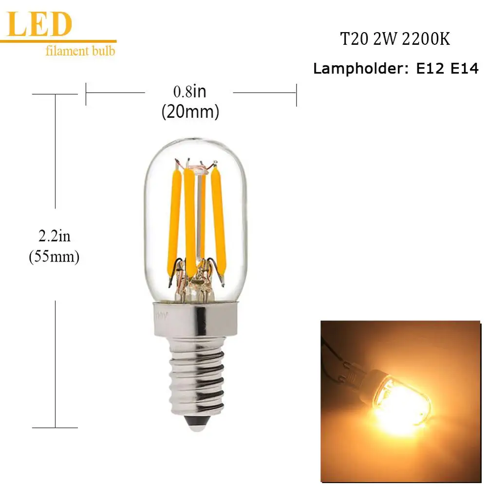 T20 2W 2200K 5 шт./лот светодиодный лампочка g9 светодиодный, 1 Вт 2 Вт, E12 e14 светодиодный, супер теплый 2200 к светодиодный лампочка накаливания, теплый белый 2700 к, диммируемая Свадебная Декорация - Испускаемый цвет: T20 2W 2200K