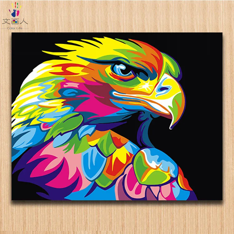 

Watercolor animal colorful Golden eagle pictures colorings paintings by numbers with colors in color digital oil painting diy