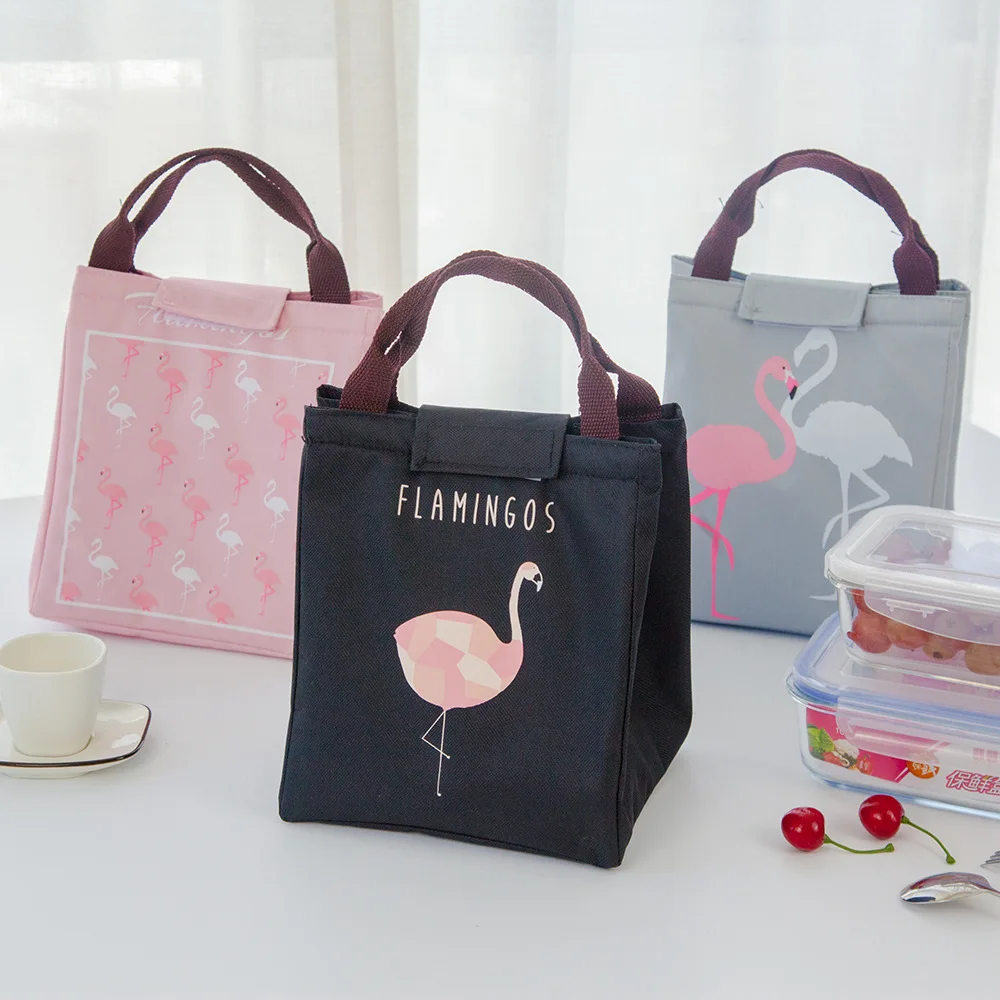 

Loozykit Portable Insulated Bag Lunchbox Flamingo Picnic Lunch Organizer Handbag Storage Food Container Student Bento Bag Home