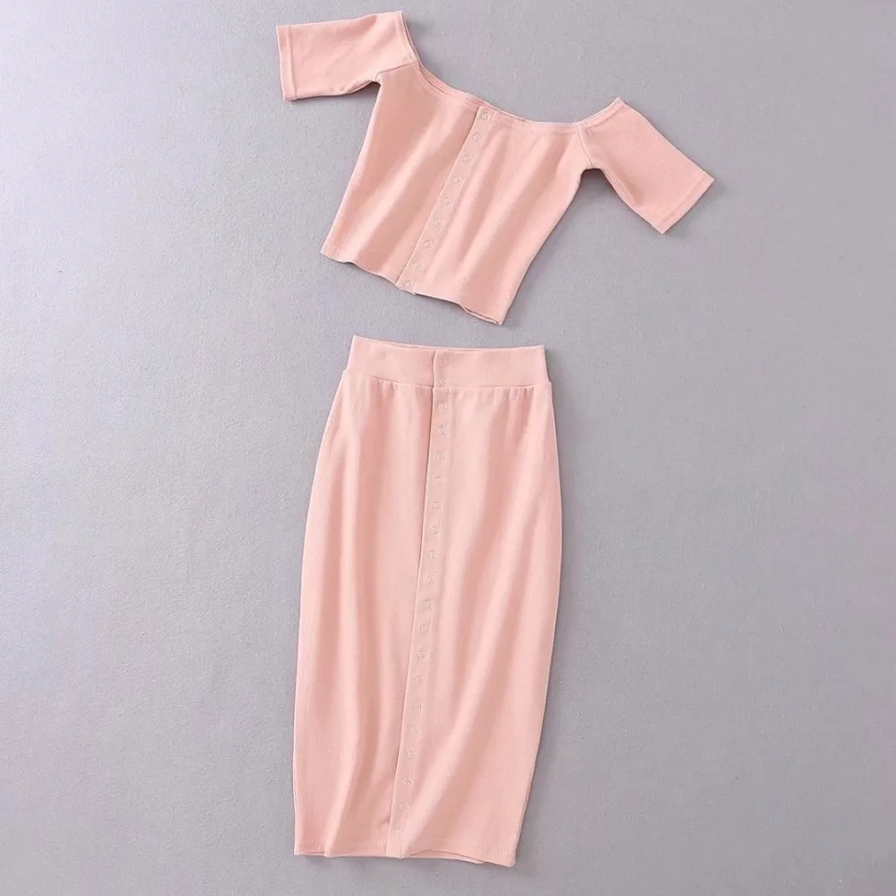 Solido-Lavorato-A-Maglia-Pulsante-Frontale-2-Piece-Set-Delle-Donne-Del-Vestito-Bodycon-Sottile-Crop (2)