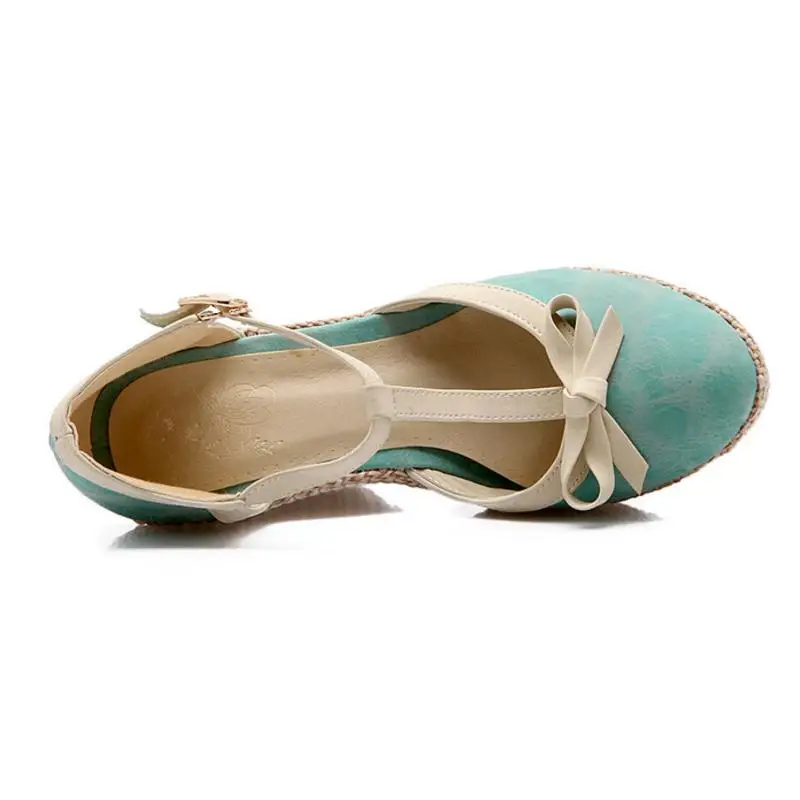 RizaBina/размеры 32-43; босоножки на танкетке; туфли на высоком каблуке с Т-образным ремешком и пряжкой на лодыжке; Женская Классическая Повседневная обувь на платформе