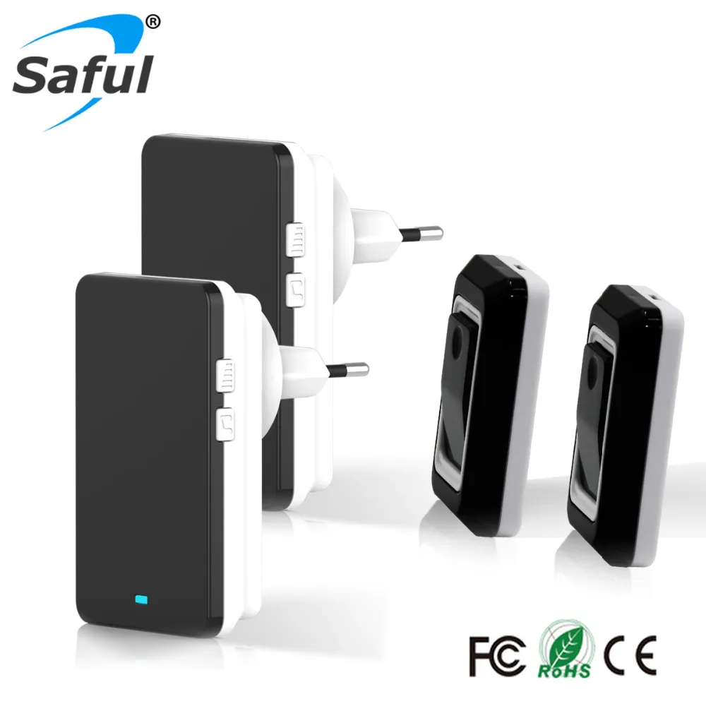 Saful Drahtlose Türklingel 28 Klingeltöne Einstellbare Lautstärke Schwarz Wasserdicht türklingel EU AU UK Us stecker Freies verschiffen Kaufen