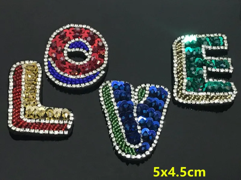 Handmade Love Letter rhinestone beaded patches alphabet beaded applique