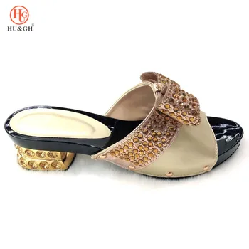 

Latest Gold Color Shoes Women Luxury 2019 African Wedding Shoes and Bag Set Decorated with Rhinestone Ladies Sandals with Heels