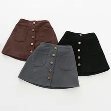 Детская одежда на пуговицах; вельветовые юбки для девочек 2-6 лет; цвет черный, кофейный, серый, фиолетовый;# K05554