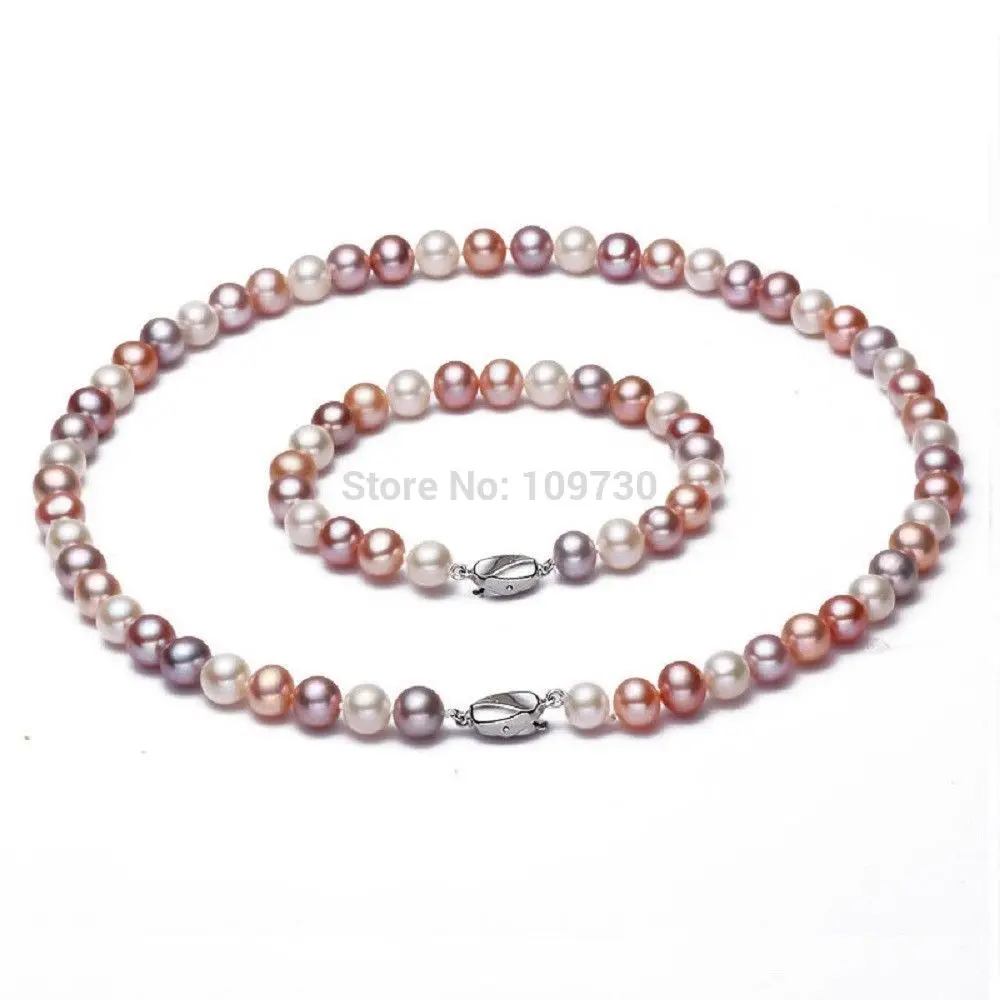 

Jewelry 00725 Mixed-Color 6.5-7 MM Round Freshwater Pearl Necklace and Bracelet 2-piece set