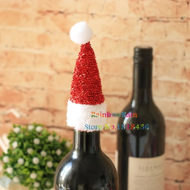 happy christmas hat on wine bottle mouth mini santa claus hat home mini liquor bottle christmas tree