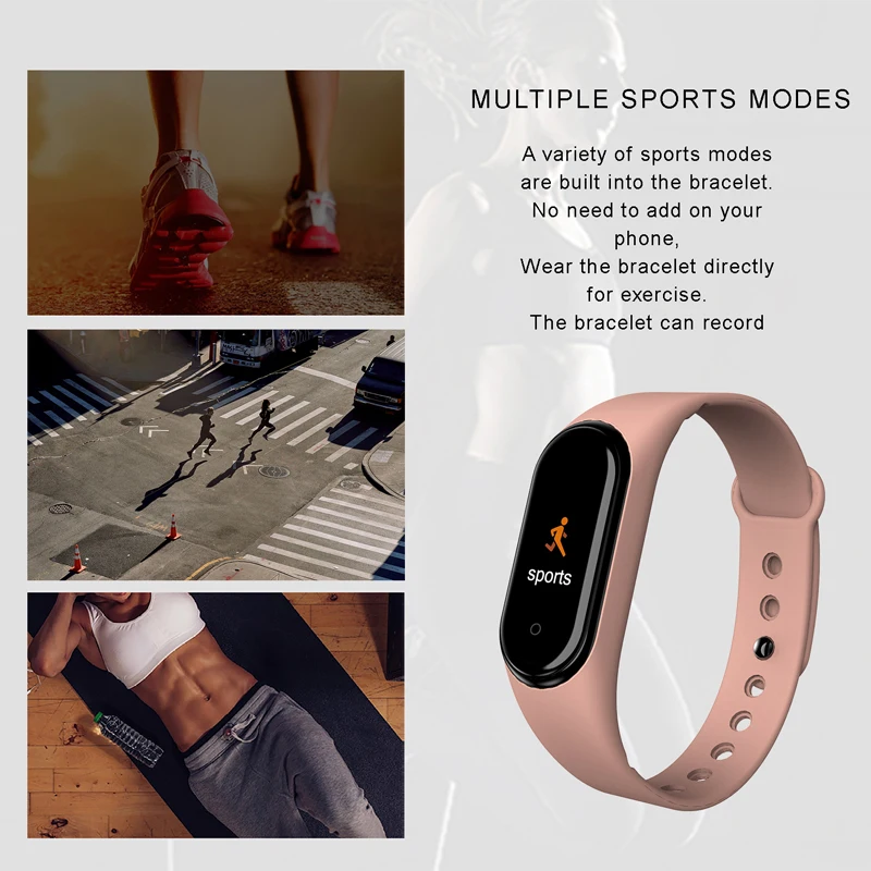  Newest M4 Smart Bracelet Fitness Tracker Smart Band Heart Rate Monitor WhatsApp Facebook Reminder - 4000013685523