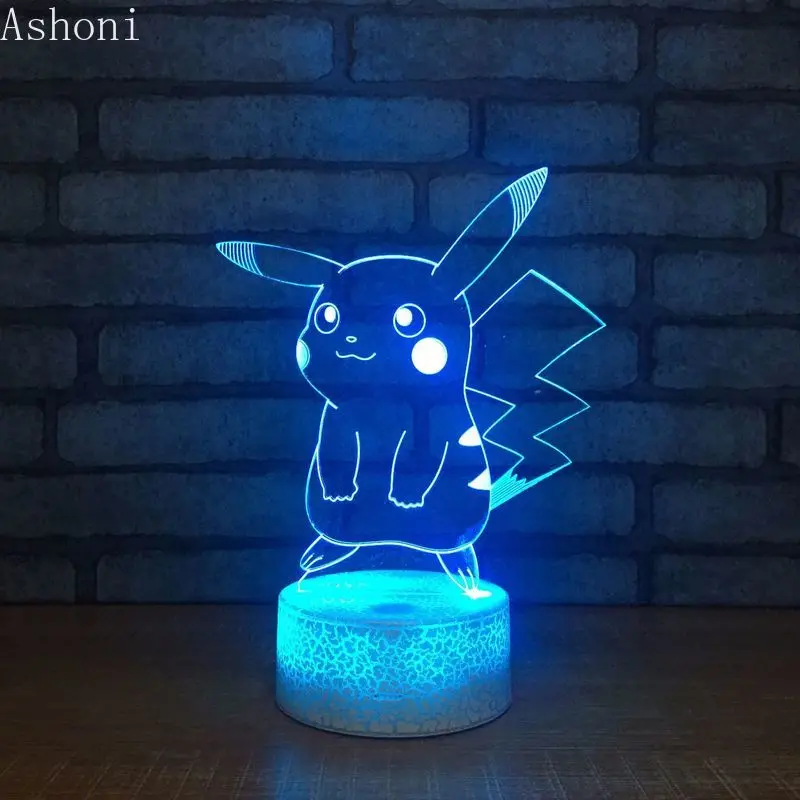 Pokemon Pikachu, 3D светодиодный ночник, 7 цветов, меняющийся Настольный светильник, светильник, домашний декор, рождественские подарки