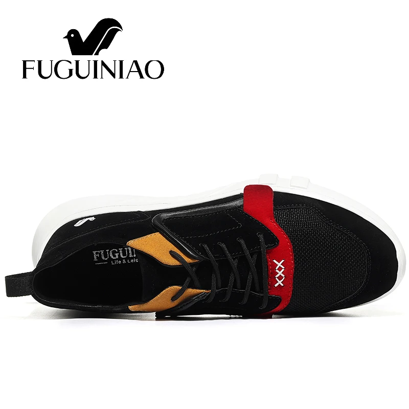Новое поступление! Fuguiniao/Осенняя мужская повседневная обувь; натуральная кожа; дышащая и светильник; мужская обувь на плоской подошве; Цвет Черный