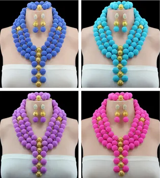 

Brand Jewelry Design Trendy Dubai Gold-color Jewelry Set Elegant Costume Long Necklace Set Nigerian Wedding African Beads
