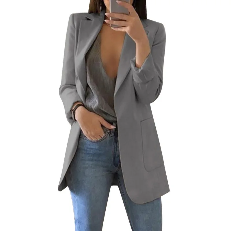 CALOFE Women Long Sleeve Solid Color Turn-down Collar Coat Lady Business Suit Cardigan Jacket Suit Femme Blazer Slim Top 2019