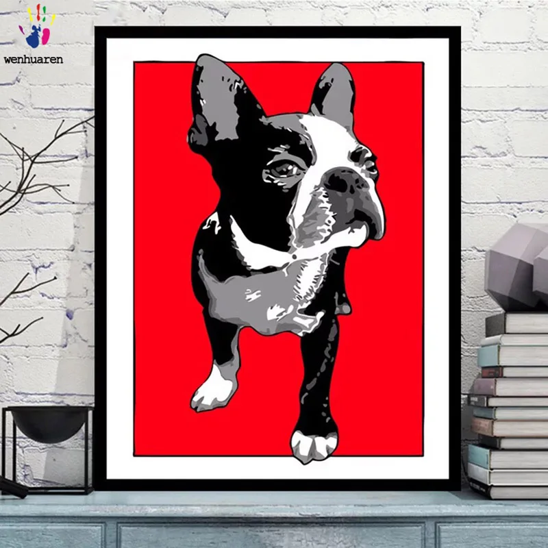 

DIY colorings pictures by numbers with colors Bulldog Happy new year animal picture drawing painting by numbers framed Home