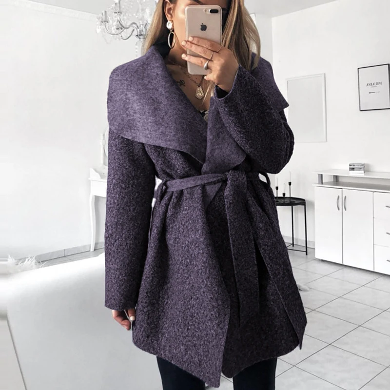 Peacoat Long Coat Women Cashmere Solid Tun Down Sash Ladies Coats Winter Jacket Casual Wool Blend Coat casaco feminino 2018