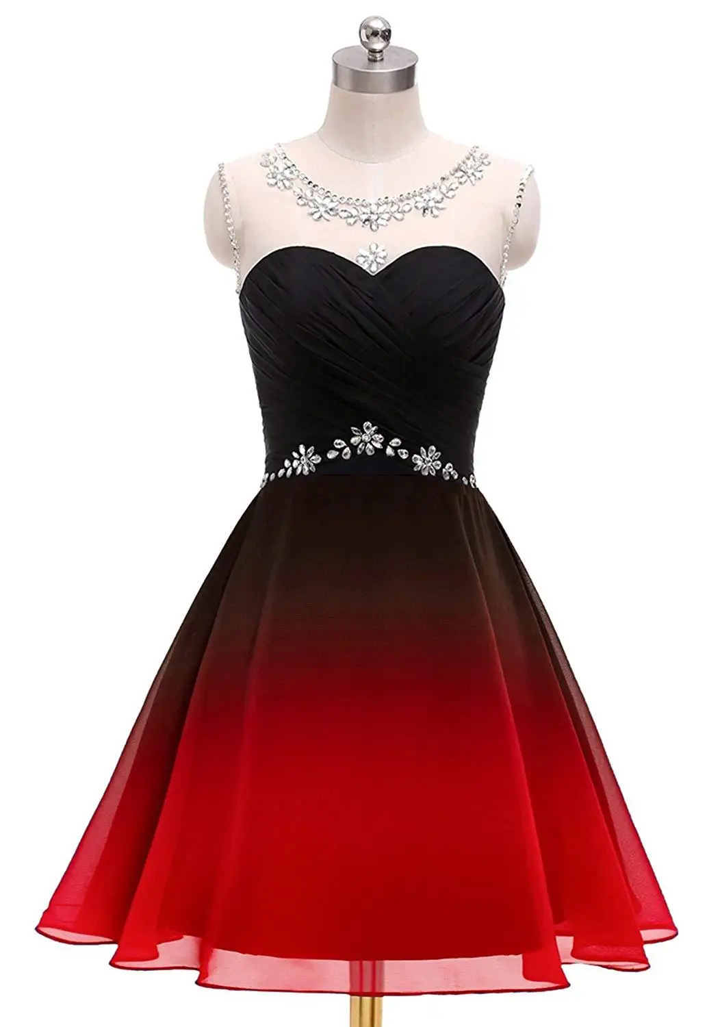 Bealegantom градиентное шифоновое короткое платье для выпускного вечера с эффектом деграде(переход от бусины Вечеринка платья для вечера встречи выпускников Выпускной платье QA1560 - Цвет: black red