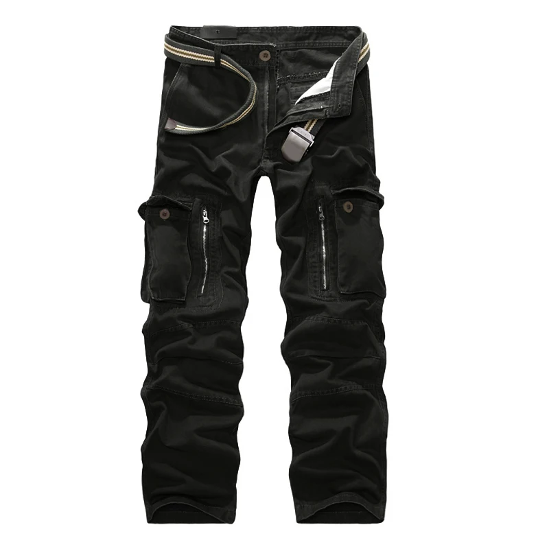 Высококачественные многокарманные армейские камуфляжные штаны-карго для мужчин стильные повседневные мешковатые военные тактические брюки больших размеров - Цвет: Черный