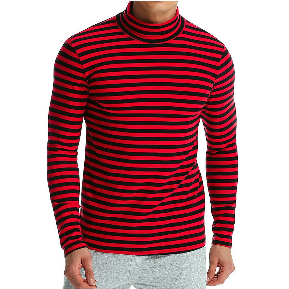 

T Shirt Men Brand 2019 Fashion Men'S High Collar Striped T-Shirt Hip Hop Tops & Tees T Shirt Men Long Sleeve Slim Male Tops 3XL
