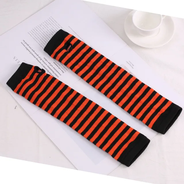 Fashion Women Lady Striped Elbow Gloves Warmer Knitted Long Fingerless Gloves Elbow Mittens Christmas Accessories Gift 12