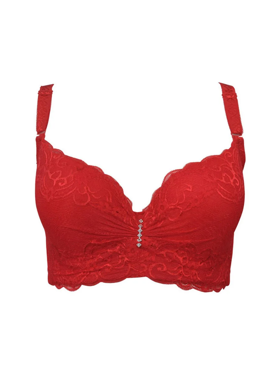 Thin plus size bra cup adjustable push up side gathering furu mm Large c cup e cup women's underwear 36E 38E 40E 42E 44E 46E BH - Цвет: Red