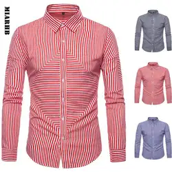 Sunfree мужская полосатая хлопковая блузка 2019 новая рубашка с длинным рукавом Горячая Распродажа camiseta masculina Красивая повседневная мужская