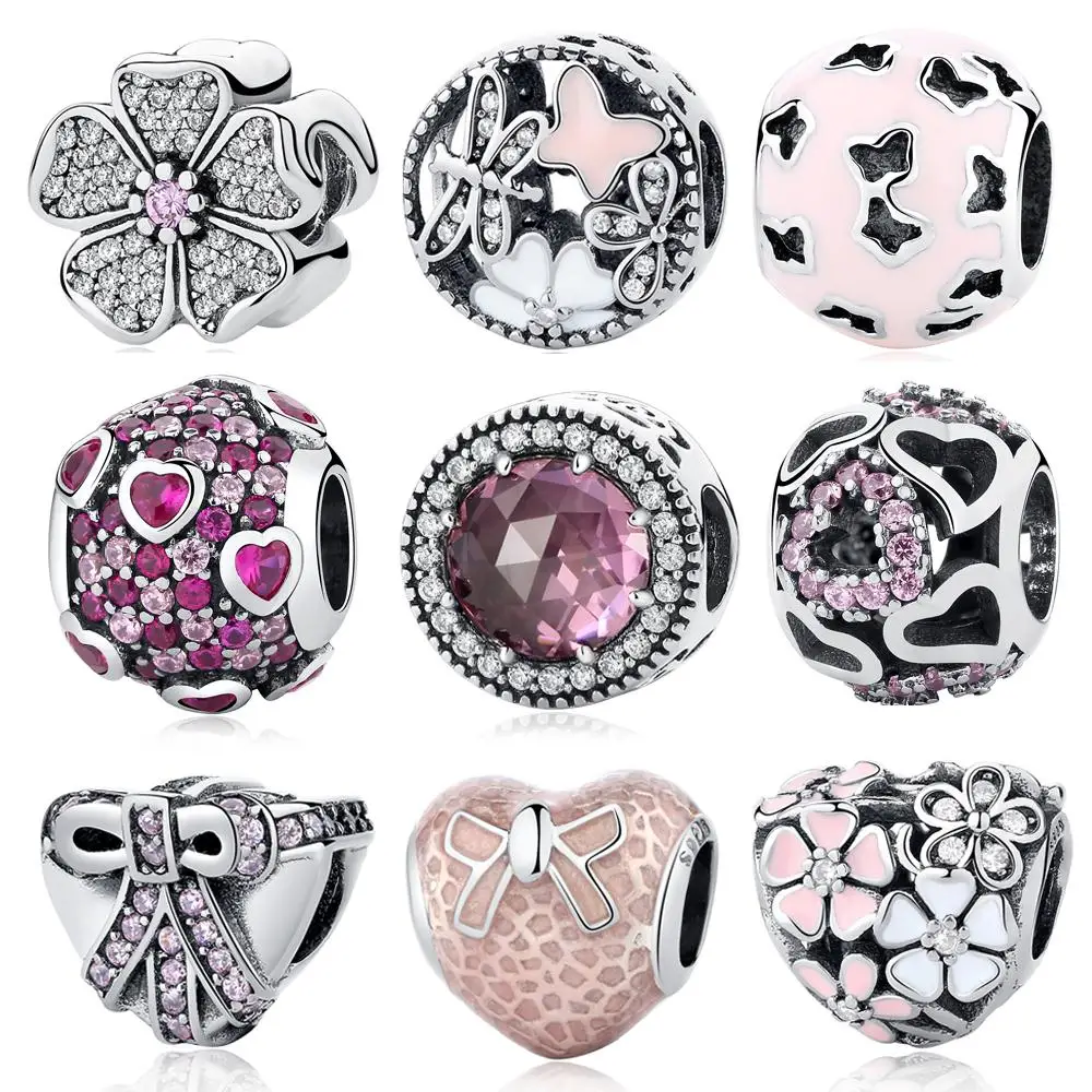 

Authentic Original 100% 925 Sterling Silver Charms Heart & Bow Crystal Beads Fit Pandora Bracelets & Bangles Necklace Jewelry