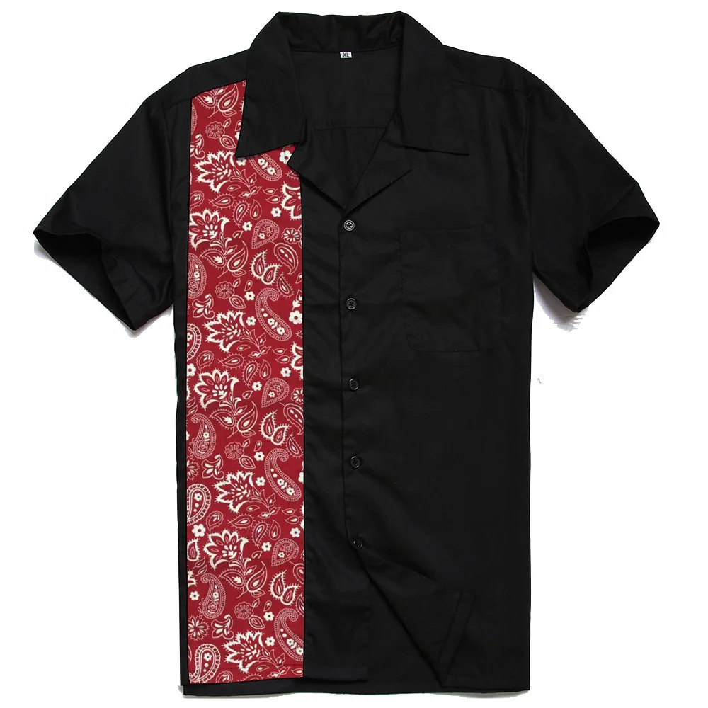 Rockabilly Shirt Male Big Size Blouse Men Dress with Poket Shirt Short Sleeve Men's Designer Mosaic Shirts Button-Down Dress (2)
