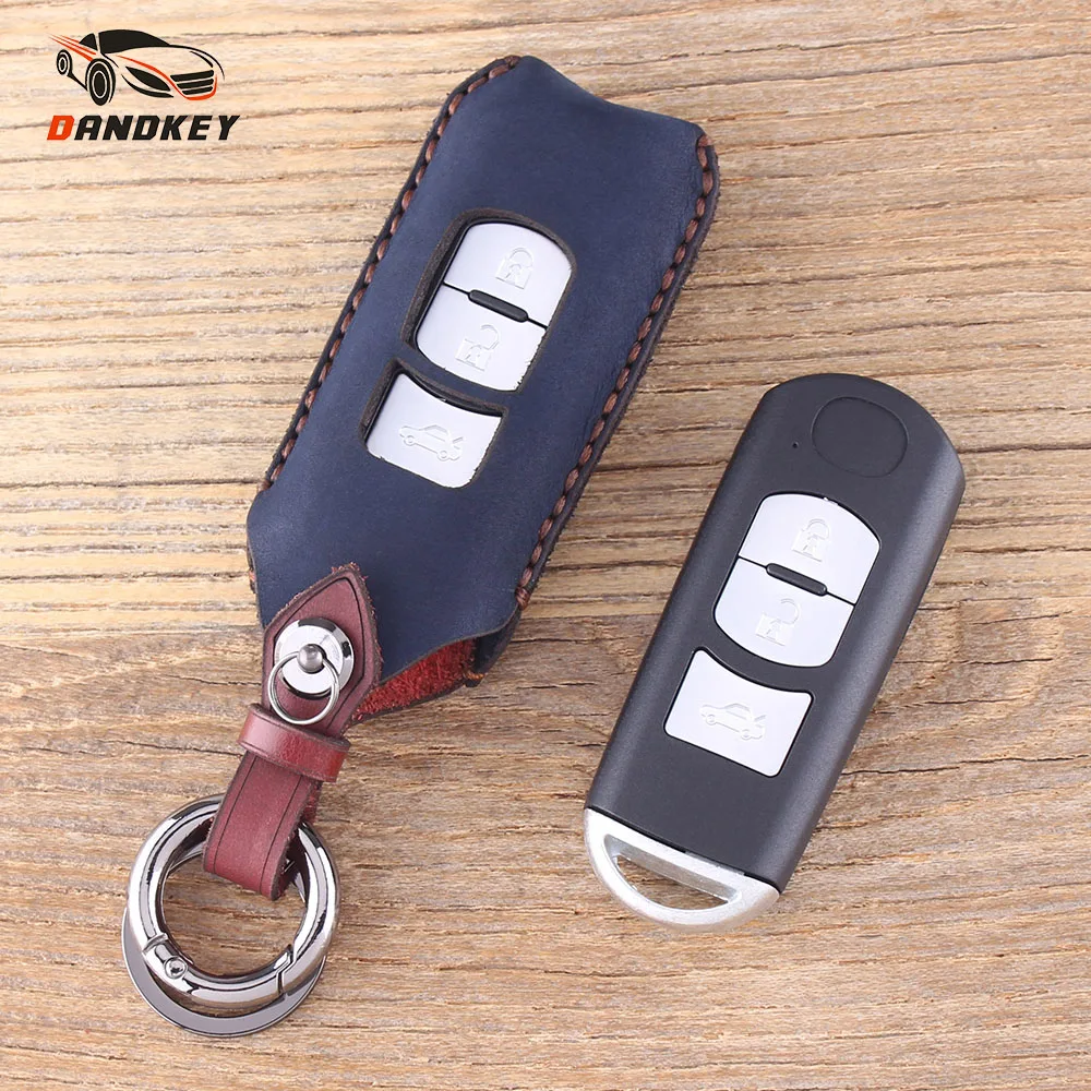 

DANDKEY 3 Buttons Genuine Leather Key Wallet Case Keychain For Mazda 3 5 6 CX-7 CX-9 Protector Key Cover Bag Colorful