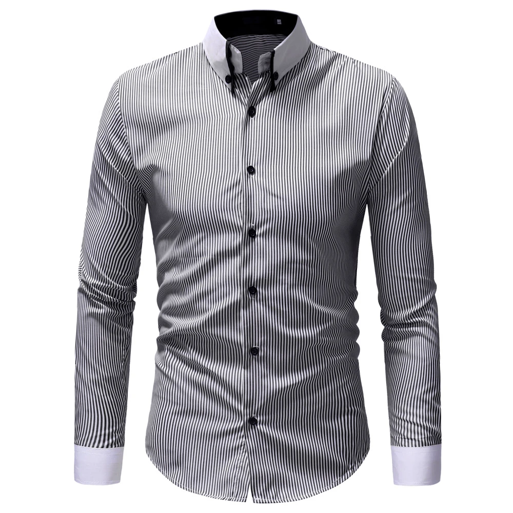Marca 2018 moda masculina camisa de manga larga Tops rayas Mens camisas de vestir Slim camisa|Camisas de vestir| AliExpress