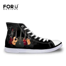 FORUDESIGNS/Модная Мужская Вулканизированная обувь; классическая парусиновая обувь с высоким берцем и 3d-изображением гитары; дышащая мужская обувь на плоской подошве для подростков и студентов