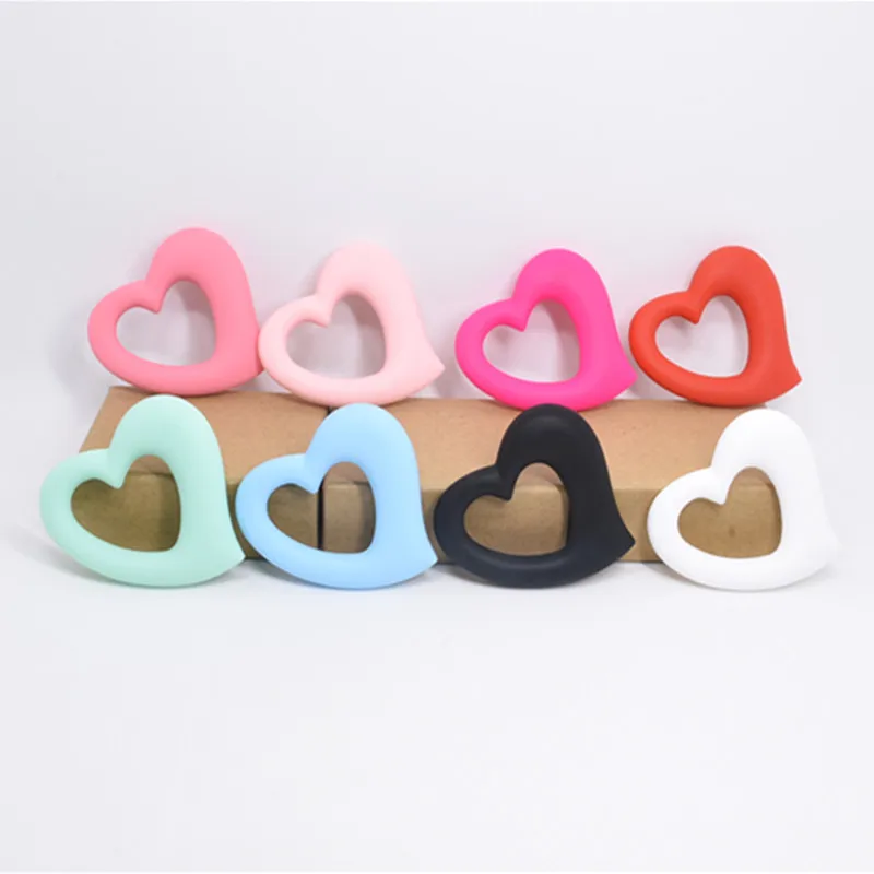 

10 PCS Hollow Heart Shape Silicone Teether Ring Biting Safe Food Grade Baby Teething Pendants Pacifier Chain Teether Beads Gifts
