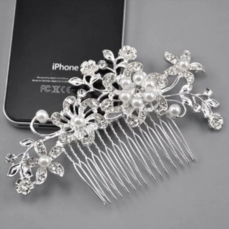 diamante and pearl hair combs
