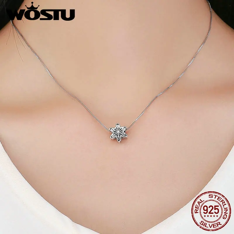 WOSTU 2018 Winter Style Real 925 Sterling Silver Snowflake Charm fit Original wst Bead Bracelet Jewelry Fashion Gift FIC719