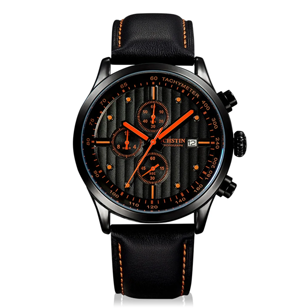 

OCHSTIN GQ042 Quartz Watch Man Genuine Leather Mens Watches Top Brand Luxury Men's Wristwatch Waterproof Sport Watch + Box
