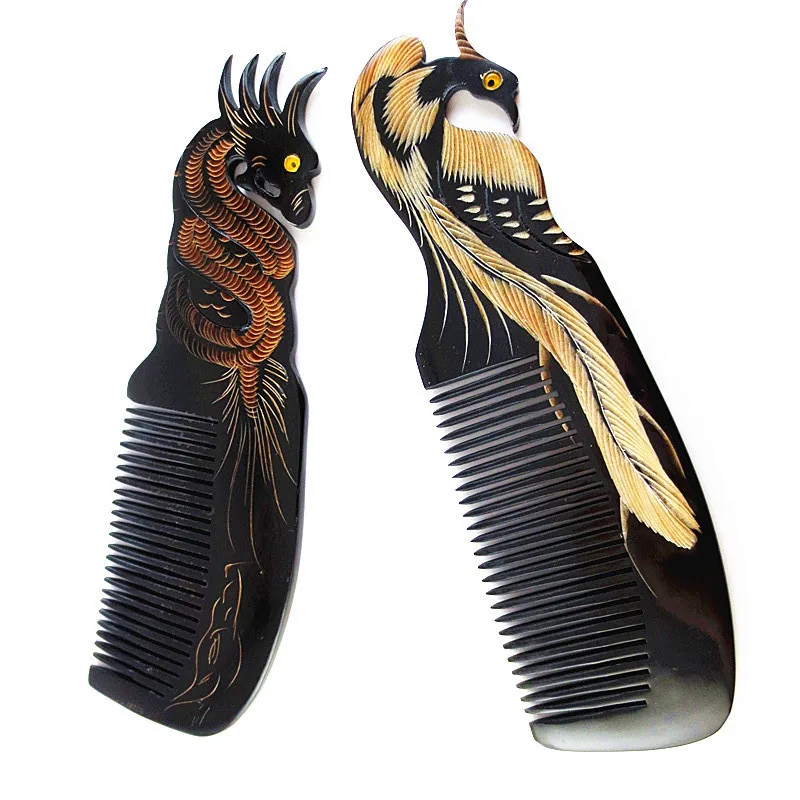 Dragon and Phoenix black horns head massager hair comb brushes (1)