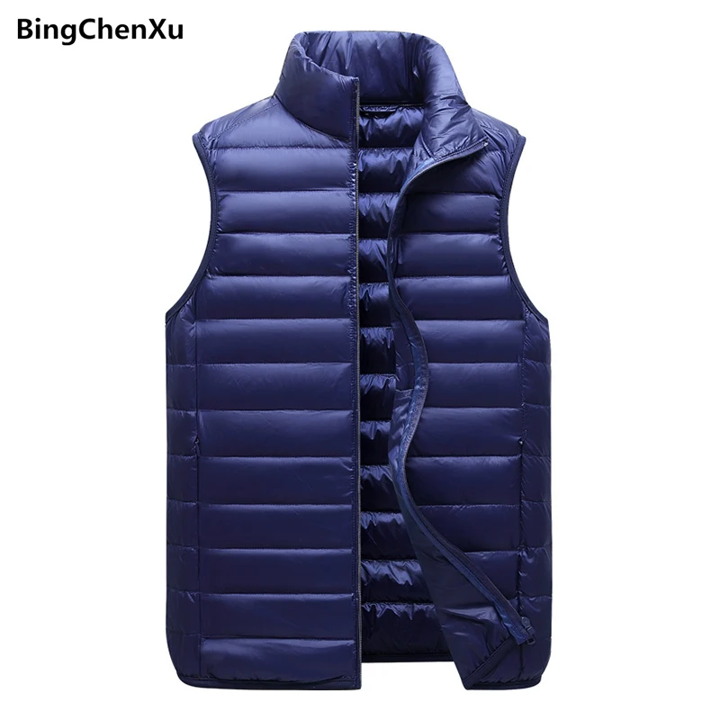 

Mens Vests 50% White Duck Down Padded Male Vest Slim Fit Sleeveless Jacket Men's Coats 2019 Waistcoat Warm Quality Outwear 1421