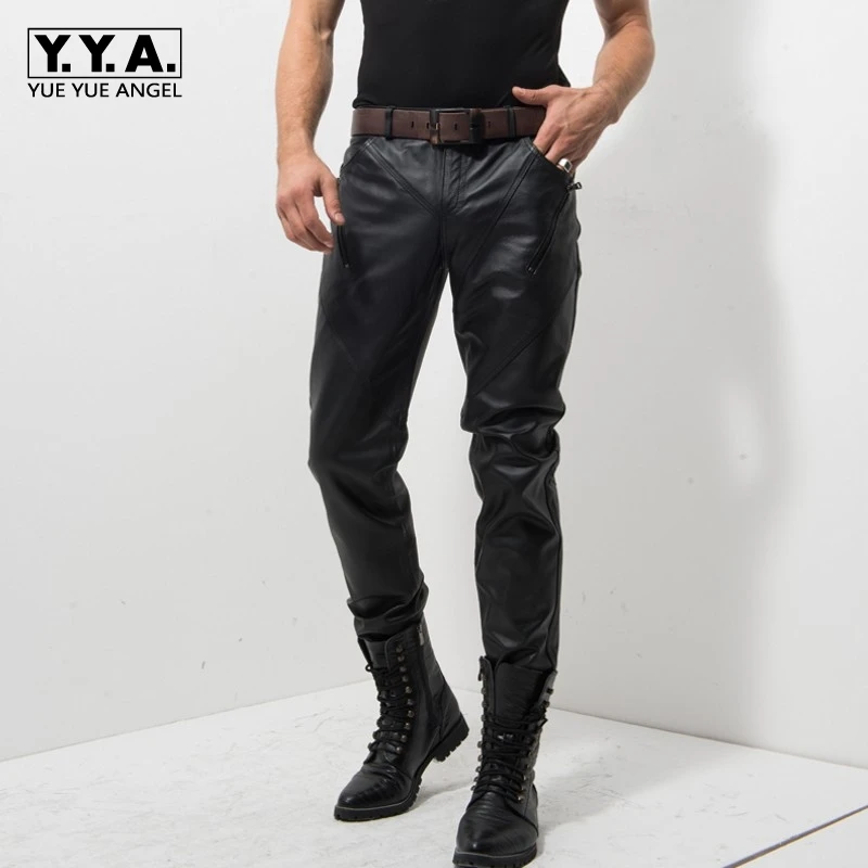 Мужские брюки на молнии ветрозащитные из натуральной кожи|fashion trousers|pants malefashion pants