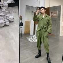 Мужской комбинезон с длинными рукавами, комбинезон, брюки для мужчин, Harajuku, винтажная мода, уличная одежда в стиле хип-хоп, повседневные зеленые черные штаны-шаровары