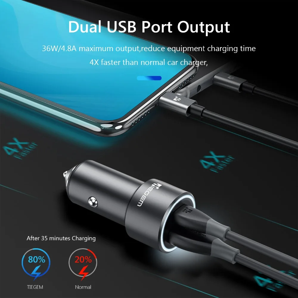 TIEGEM المزدوج USB سيارة شاحن آيفون USB نوع C PD سريعة تهمة 3.0 QC3.0 سيارة شاحن سامسونج S9 Xiaomi سوني سيارة- شاحن
