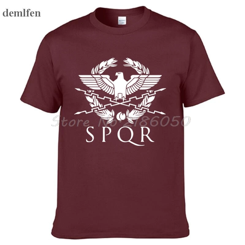 SPQR Римский гладиатор Императорский Золотой орел футболка мужская повседневная короткая футболка с круглым вырезом Harajuku топы футболки размера плюс - Цвет: Wine