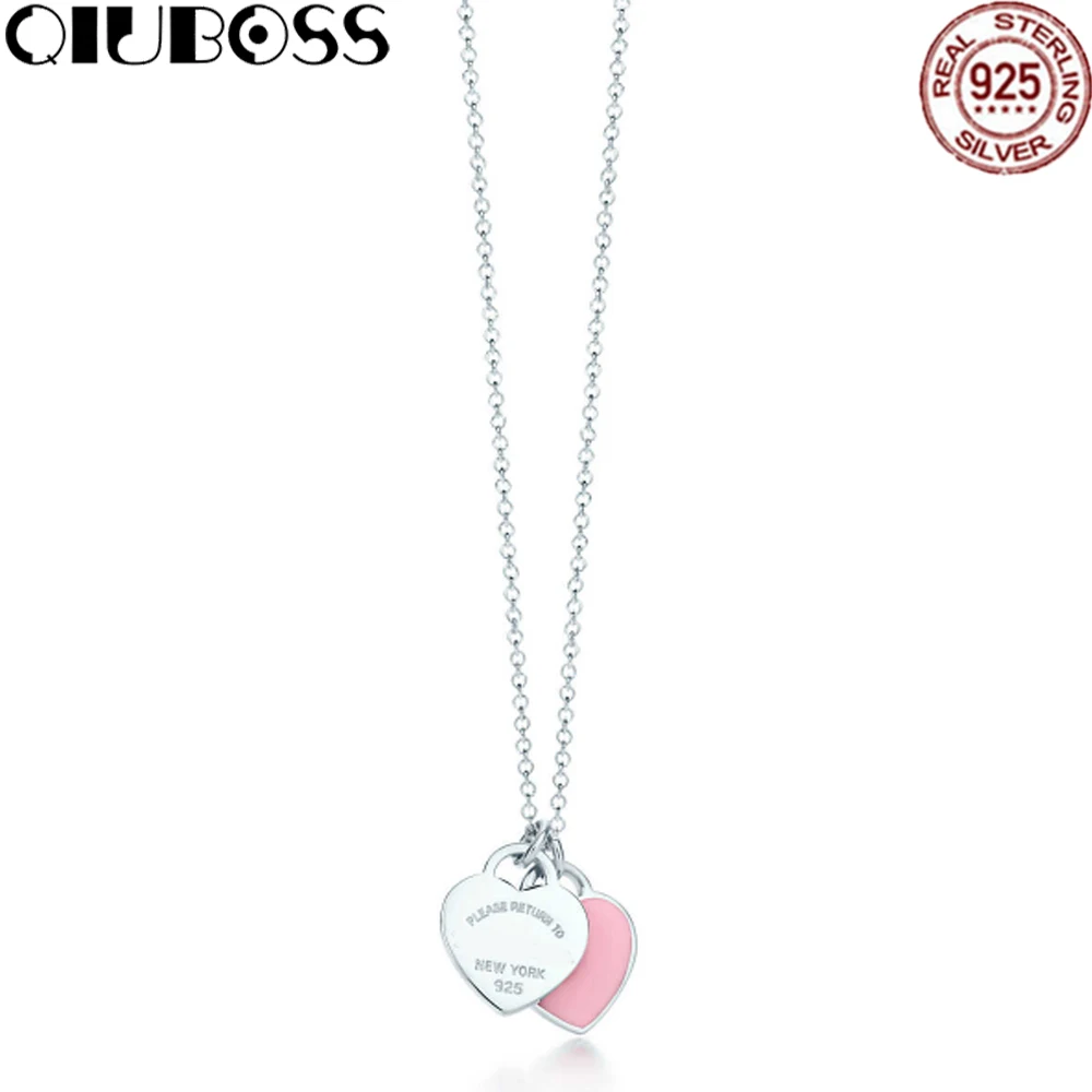 EDWLL Pure TIFF 925 Sterling Silver Pandent Women Jewelry Heart Necklace Pink Heart Jewelry Rose Gold Color Heart Love Necklace
