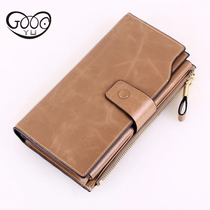 

Korean version of the first layer of leather buckle zipper long wallet multi-color large-capacity multi-card high-grade hardware