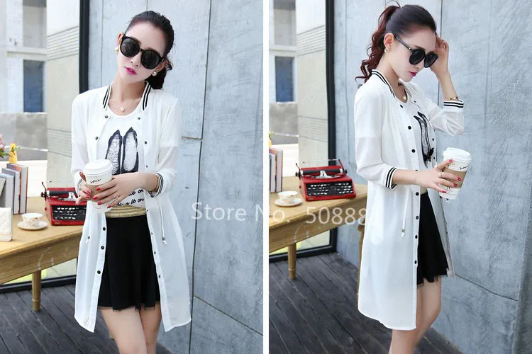 lower price 2018 Chiffon Baseball Jackets Women Summer Fashion Plus Size Vintage Kimonos Coats Cardigan Jaqueta