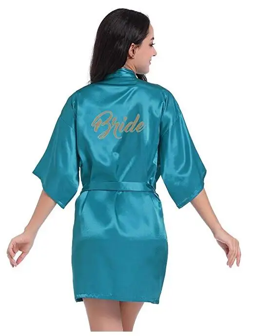 RB70 Sexy Bridal Party Robe Letter Bridesmaid on the Robe Back Women Short Satin Wedding Kimono Sleepwear Get Ready Robes
