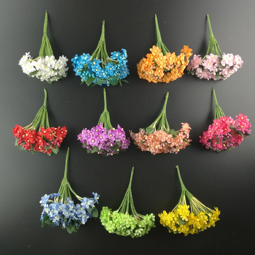

12PCS Mini Fabric Cherry Plum Blossom Artificial Flower Silk Baby Breath Floral Bouquet Table Arrangements Weddding Decorations